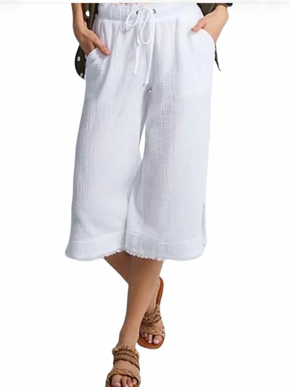 American Rag Gauze Wide Leg Cropped Capri Pants Medium White Beach Coastal